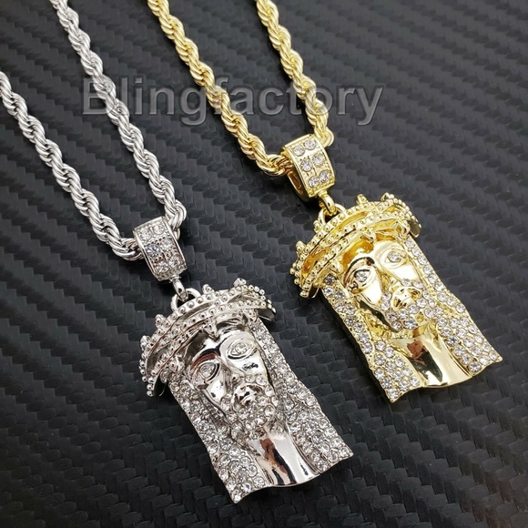 White Gold-Tone Hip Hop Bling Iced Out Black Wealth Pendant with 18 Tennis Chain and 24 Rope Chain